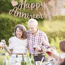 1set Happy Anniversary Flag Pulling, Valentine's Day Commemorative Wedding Anniversary Birthday Party Decorative Banner - Multicolor - View 1