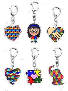 1pc Acrylic Autism Education Keychain With An Elephant And Heart Puzzle Pattern. It Can Be Hung On A Document Holder. This Autism Awareness Keychain Is Perfect For Teachers And Nurses. - Multicolor - View 9