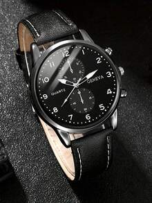 1pc Children's Quartz Watch PU Leather Strap Dual Time Display Dial Plus 1pc Fashion Wallet Father's Day Gift