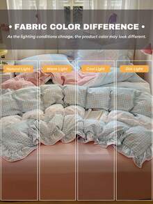 [Thiết kế mới 2025] Bộ chăn ga gối đệm nơ kẻ caro xanh trắng, họa tiết hoa hồng nhún bèo, 3 món (1 chăn ga gối đệm + 2 vỏ gối, không ruột) dành cho nữ, kích thước đơn và đôi, họa tiết vỏ gối cắt ngẫu nhiên - Màu xanh lam - Xem 6