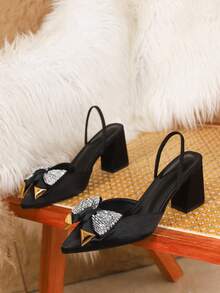 Plus Size Women's Elegant High Heels, Comfortable Work/Commute Pumps, Black, Burgundy, White,Chunky Heels - Black - View 6