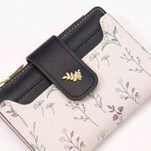 Suphiar Leaf Shaped Metal Button Tri-Fold Coin Wallet For Cards Card Holder For Women Wallet Purse Wallet Small Wallet - Black - View 6