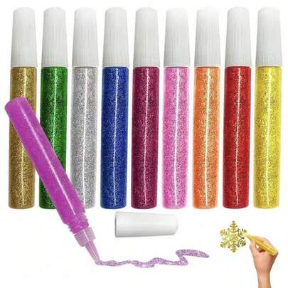 10/20pcs Colorful Glitter Chalk, Colored Adhesive, Art Drawing Paper Crafts, DIY Phone Case, Gel Glue Pens, Painting & Graffiti Tools, Gold & Silver Powder Colored Pens