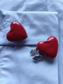 1pc/2pcs Elegant Heart Geometric Pattern Button Set, Shirt Button Set, Clip Button Set, Fashionable Crystal Cufflink Set, Suitable For Tuxedo And Wedding Dress Decoration - Red - View 2