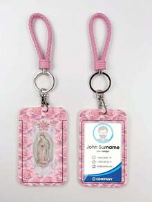 1pc Pink ABS Rope Virgin Mary Pattern Fashion Keychain Pendant, Bag Charm, Student Bus Protector - Multicolor - View 10