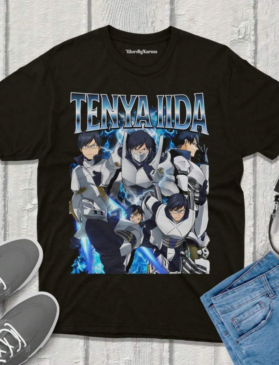 Tenya Iida Hirt Uni Vintage Streetwear MHA Shirt Anime Rel Fanmerch MHA Me - 黑色 - 查看 1