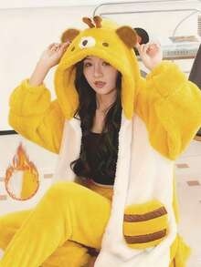 可爱卡通睡衣，女士蜜蜂睡袍，新款秋冬女士可爱蜜蜂睡袍，加厚保暖法兰绒珊瑚绒冬季睡衣，饰有可爱蜜蜂图案，圆领，长袖，成人舒适家居服，完美适合秋冬季节，冬季睡衣，趣味设计，柔软质地，蜜蜂睡衣，法兰绒连帽家居服，适合新年、情人节礼物 - 彩色 - 查看 19