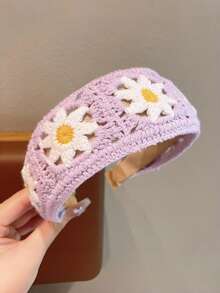 1pc Children's Cute Minimalist Fashion Cartoon Anti-Slip Headband, Versatile Elegant Pastoral Knitted Cherry Blossom Flower Hair Accessory