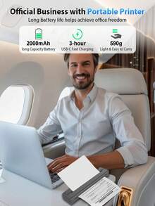 1pc Portable Thermal A4 Home Printer, Wireless Office Small Student Mini Printer, Thermal No Ink, Black & White Printing, One-Key Printing, 2000mAh Large Capacity Battery, Type-C Charging, Supports 18 Languages, Exquisite Gift For Friends And Family On Christmas, New Year, Birthday - Multicolor - View 7