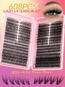 Bộ 608/544 cụm mi giả DIY, độ dài hỗn hợp 10-16mm, 30D+40D/50D+60D/80D+100D, dung tích lớn, vẻ ngoài tự nhiên và mi giả siêu mềm, thích hợp trang điểm hàng ngày, du lịch, tiệc tùng, lễ hội và làm quà tặng cho mẹ hoặc bạn bè - Hồng - Xem 7