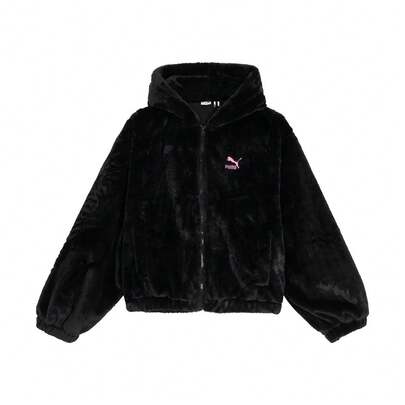 Puma Women Jacket, New Winter Sports Casual Fluffy Warm Minimalist Comfortable Hooded Faux Fur Lined Jacket 625194-01