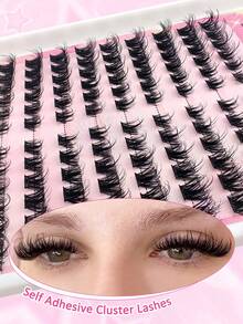 120pcs Self-Adhesive Fluffy & Thick False Eyelash Set, 8-16mm Mixed Length, No Glue Needed, Fluttery Individual Lashes, Self-Stick DIY Eyelash Extension, Pre-Glued Cluster Lashes, Natural & Lengthening, D-Curl, No Makeup Remover Required - Black - View 4