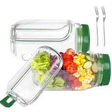 Salad Pod Mason Jar Side Open Leakproof Dressing Container, Convertible Lid-To-Bowl & Side-Opening Design Reusable Salad Pod Jar For Lunch & Meal Prep (7.5"X4"X3.5") GREEN