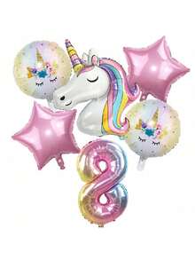 1套32英寸铝箔数字皇冠和独角兽气球套装，渐变色数字气球，适用于生日派对、婴儿派对、结婚纪念日装饰、儿童生日装饰