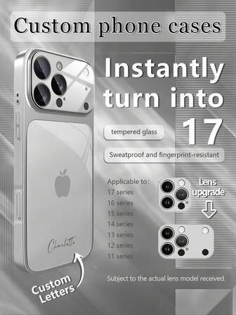 1ชิ้น เคสโทรศัพท์ป้องกันเลนส์ กระจกนิรภัย มุมมองขนาดใหญ่ แฟชั่นหรูหรา ดีไซน์ Apple สีเงิน มินิมอล ป้องกันการตกกระแทก เข้ากันได้กับ iPhone 17/17Pro/17ProMax/17Air/16/16Pro/16ProMax/16Plus/15/15Plus/15Pro/15ProMax/14/14Plus/14Pro/14ProMax/13/13Pro/13ProMax/12/11 อุปกรณ์เสริมโทรศัพท์, เคสป้องกันระดับไฮเอนด์แบบครอบคลุม