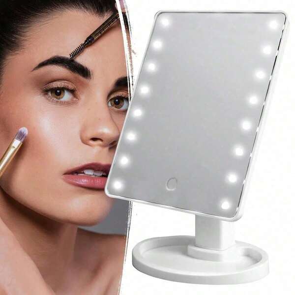 1pc 360° Rotating LED Makeup Mirror, Battery Powered Electronic Vanity Mirror With Dimmable Lighting