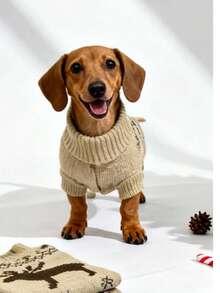LUCKIE LABO 1pc Funny Print Knitted Sweater, Warm Winter Outfit For Small Dogs Like Chihuahua, Cute & Casual, Suitable For Indoor & Outdoor Wear, Christmas Season Pet Apparel - Camel - View 7