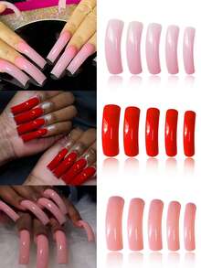 120 pièces Faux ongles extra longs à presser, roses et rouges, incurvés. 3 différentes couleurs de plaques à ongles, classiques, mignons et élégants. Faux ongles réutilisables couvrant complètement, convenant pour la manucure et le jour de la Saint-Valentin. - Multicolore - Voir 9