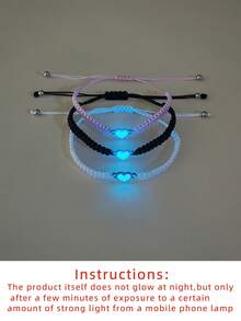 ATLVXJL 3pcs/Set Glow-In-The-Dark Friendship/Relationship Stainless Steel Mini Heart V-Shaped Knotted Cord Bracelet Set, Casual Jewelry Suitable For Daily Wear And Gift Giving - Multicolor - View 9