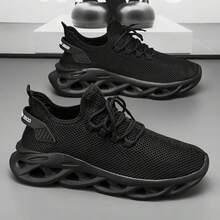 Men's Casual Sports Shoes, Breathable Mesh Fabric, Herringbone Sole, Leisure Sports Style, Matching Couple Design - Black - View 4