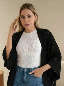 Set Of 2 Women's Cardigan Blouses, Knitted Cape, Openwork Knit, Autumn - 銅色/白色 - 查看 4