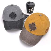 1pc Men's Vintage Washed Leaf Embroidery Letter Baseball Cap, Fashionable European And American Style For Casual Daily Wear - Multicolor - View 11