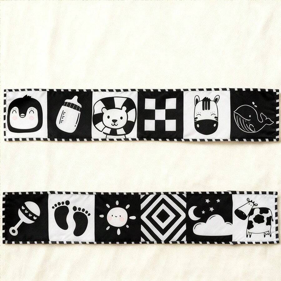 My First Black And White High Contrast Soft Book For Baby, Infant Tummy Time Cloth Book Toys, Black And White Baby Cards, Folding Educational Activity Cloth Book Suitable For Boys Girls Toddler - Black and White Penguin - View 1