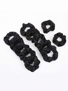 1/6/12pcs Silky Hair Scrunchies, Satin Hair Ties, Black Hair Scrunchies Set, Ponytail Hair Ties, Silk Hair Bands, Hair Elastics - Black - View 3