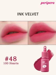 Peripera K-Beauty 墨感絲絨唇膏，高顯色度，持久顯色，輕盈無感，無麩質，無防腐劑，絲絨霧面液態唇膏，滑順持久顯色 - #48 100 Hearts - 查看 6