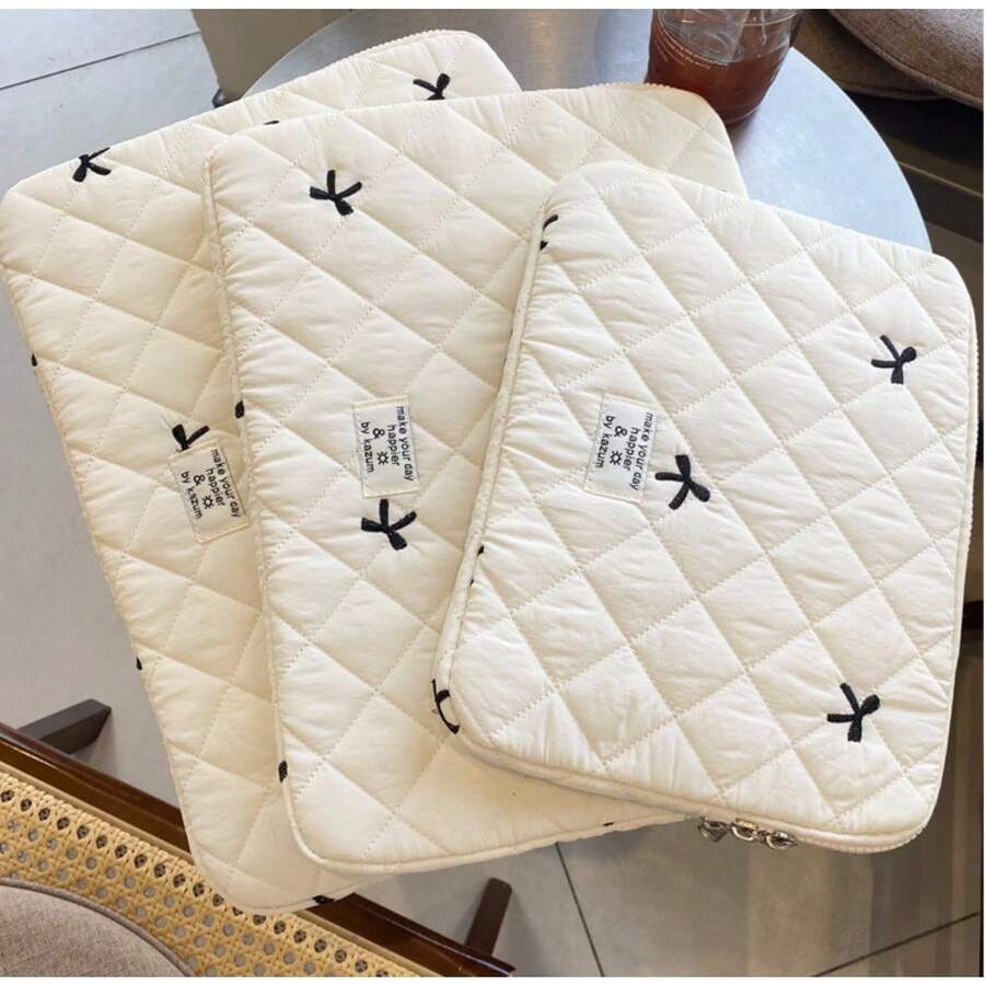1 Laptop Bag Ballet-Style Bow Embroidered Tablet Bag For 10/11-Inch IPad 13/14-Inch  15/15.6-Inch Laptop Bag - 白色11寸 - 查看 1