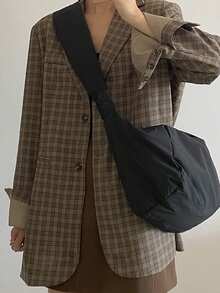 حقيبة كانفاس سعة كبيرة بحزام عريض، حقيبة كروس بودي للنساء، تصميم نيش مطوي على شكل كيس دمبلينج، حقيبة كتف، حقيبة تسوق نايلون مطوية خفيفة الوزن وحقيبة كروس بودي، مقترنة بتصميم كيس الدمبلينج - حقيبة يد بسحاب إغلاق بلون واحد، مناسبة للاستخدام اليومي والسفر