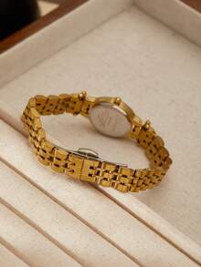 XIVIYA 1pc Women's Elegant Oval Glitter Dial Waterproof Wrist Watch, Golden Color, High-Quality Gift