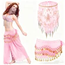 Carnival Night Party Belly Dance Coin Hip Scarf & Tassel Embellished Face Veil For Costume Styling - Multicolor - View 9