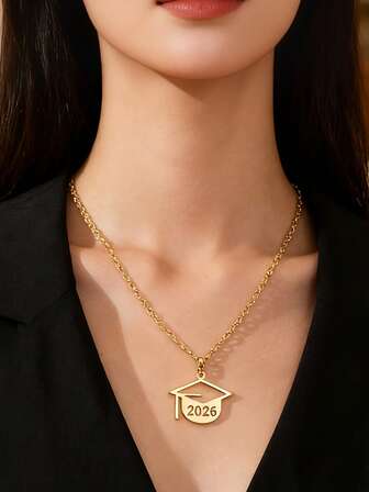 1pc Creative 2026 Graduation Cap Pendant Necklace, Suitable For Graduation, Back To School, Teacher's Day Gift