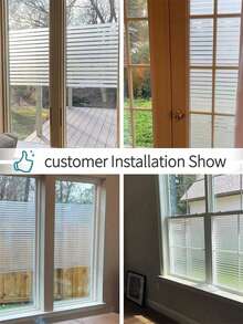 1卷磨砂窗膜，隐私窗贴，可移除静电吸附窗膜，紫外线阻隔条纹图案，适用于家庭和办公室 - 無色 - 查看 5