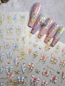 1 pieza Pegatinas de arte de uñas 5D en relieve, 1 hoja Pegatinas de uñas de mariposa de lujo con estampado en caliente 5D autoadhesivas, Suministros de uñas DIY para diseños de uñas impresionantes