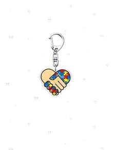1pc Acrylic Autism Education Keychain With An Elephant And Heart Puzzle Pattern. It Can Be Hung On A Document Holder. This Autism Awareness Keychain Is Perfect For Teachers And Nurses. - Multicolor - View 4
