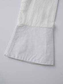 Camisas de mujer con botones, manga larga, cuello en V, informales, a rayas, fruncidas en el pecho, blusas ajustadas - Blanco - Ver 8