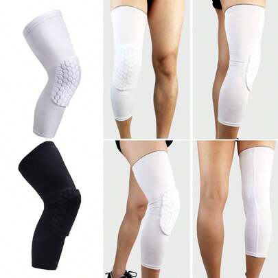 Black & White High Elastic Breathable Knee Pads, Honeycomb Foam Padded Leg Sleeves, Knee Compression Sleeve With Honeycomb Pad For Volleyball, Soccer, Basketball, Cycling, Running - Breathable, Quick-Dry, Anti-Collision | Black Self-Training Equipment