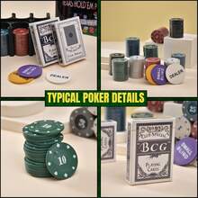 Vicyol S&D Juego de mesa Póker Texas Hold'em. Set completo con 200 fichas, 2 barajas, botón de dealer, fichas de ciega grande y pequeña, tapete, caja de metal - Multicolor - Ver 7