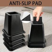 Set Of 6 Black Furniture Risers - 6 Inch Plastic Lift Blocks For Beds, Sofas, And Desks - Default - View 5