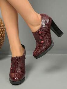 Women's Vintage Brogue High Heel Oxford Shoes, Thick Sole Fashion High Heels, Black