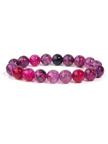 1 pieza Pulsera de ágata de veta de dragón rojo rosa para mujeres y hombres, joyería curativa redonda para yoga y meditación Plusera unisex de 6 8 10 mm, estabilidad, coraje, vitalidad - Rosa Fucsia - Ver 8