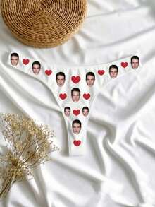 Custom Face Thong, Custom Photo Thong, Personalized Face Thong, Personalized Face Underwear, Custom Face Underwear, Custom Photo Thong, Women's Custom Thong, Bridal Custom Thong, Custom Wedding Gift, Bridal Underwear, Anniversary Gift, Valentine's Day Gift, Birthday Gift - White - View 2
