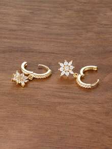 1 Pair Star Dangle Earrings For Women Sparkling Zirconia Geometric Ear Piercing Hanging Earring - Gold-11# - View 4