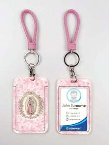 1pc Pink ABS Rope Virgin Mary Pattern Fashion Keychain Pendant, Bag Charm, Student Bus Protector - Multicolor - View 4