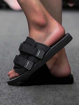 1 Pair Plus Size Men's Summer Open Toe Slide Sandals, Shock-Absorbing Non-Slip Casual Slippers For Outdoor Beach