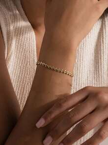 1pc Elegant Stainless Steel Gold Pig Nose Geometric H-Shape Oval Zirconia Bracelet, Suitable For Women's Daily Wear