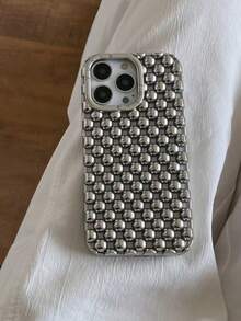 Premium Hollow Steel Bead Electroplated Matte Silver Phone Case Suitable For IPhone 16, 15 Pro Max, 17/17 Pro/17 Pro Max, New 14 Soft Case, 13 Anti-Fall Protective Cover, 15 Super Stylish, 16 Pro Creative Ins - Silver - View 1