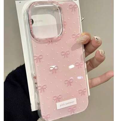 Ốp lưng điện thoại chấm bi nơ hồng dễ thương đơn giản, tương thích với iPhone 17 Pro Max 17 Pro 17 Air 17 16 15 14 13 12 11 Pro Max Plus, ốp bảo vệ mềm mại, quà tặng cho bé gái